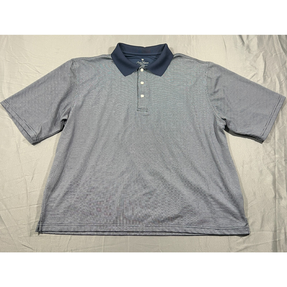 Palm Beach Polo Shirt Mens 2XL Blue White Golf Performance Casual Tennis Sport